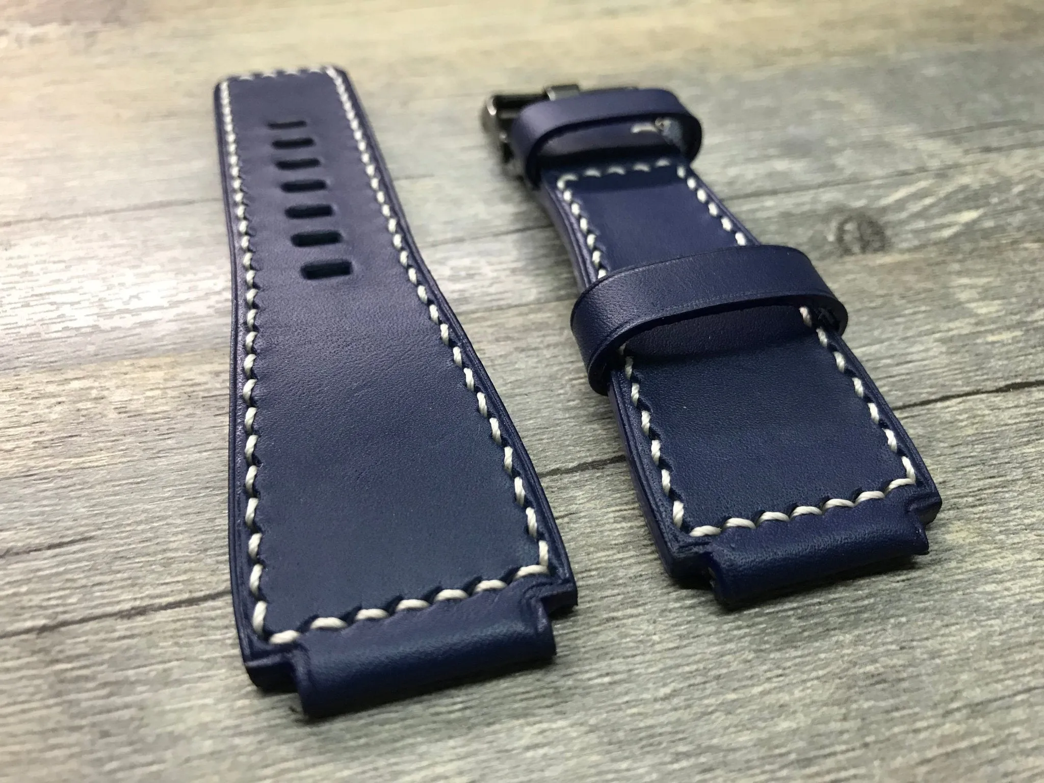 Bell & Ross Watch Straps, Watch Bands and Leather Watch Straps - Ocean Blue and White Stitching
