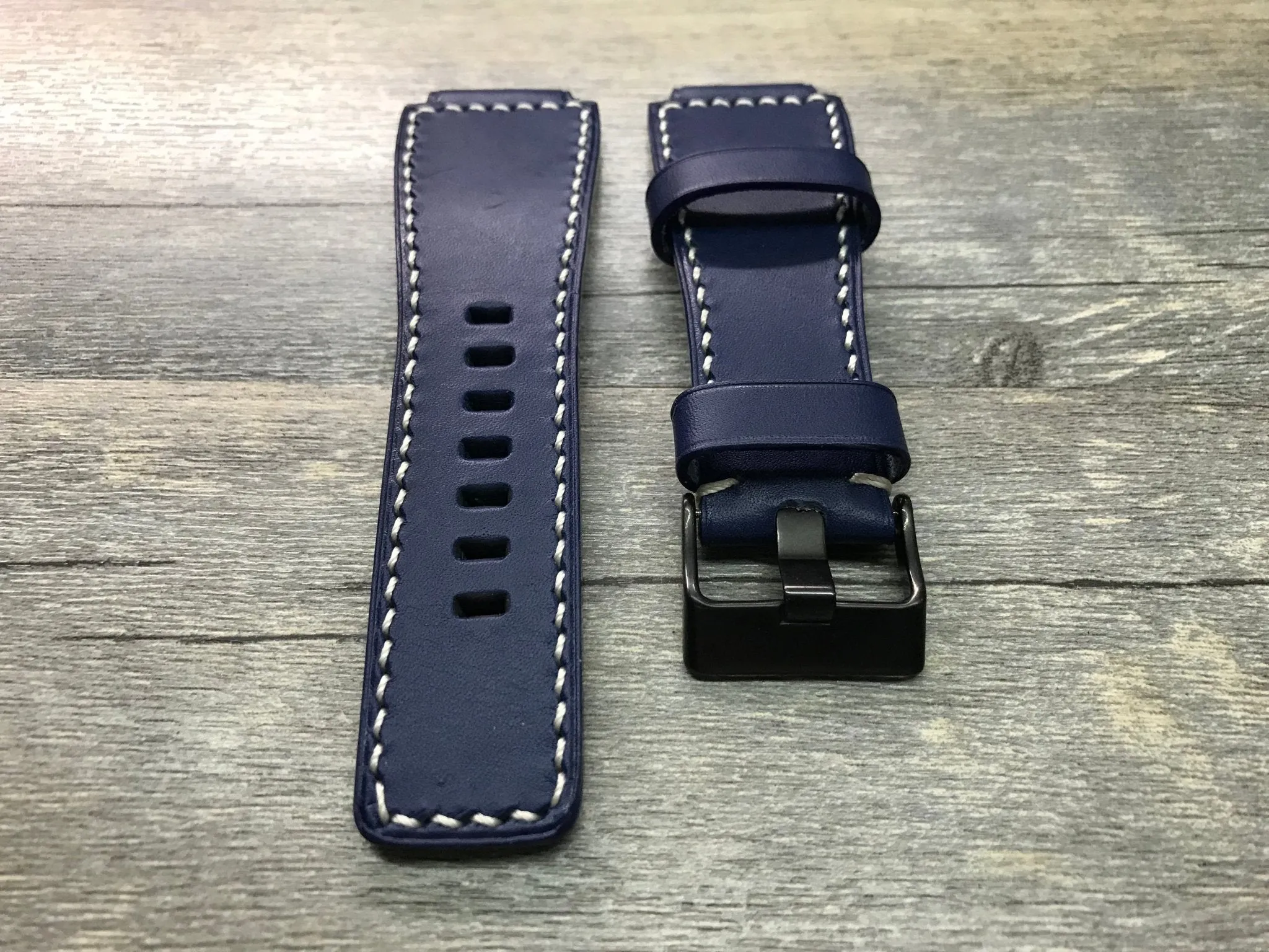 Bell & Ross Watch Straps, Watch Bands and Leather Watch Straps - Ocean Blue and White Stitching