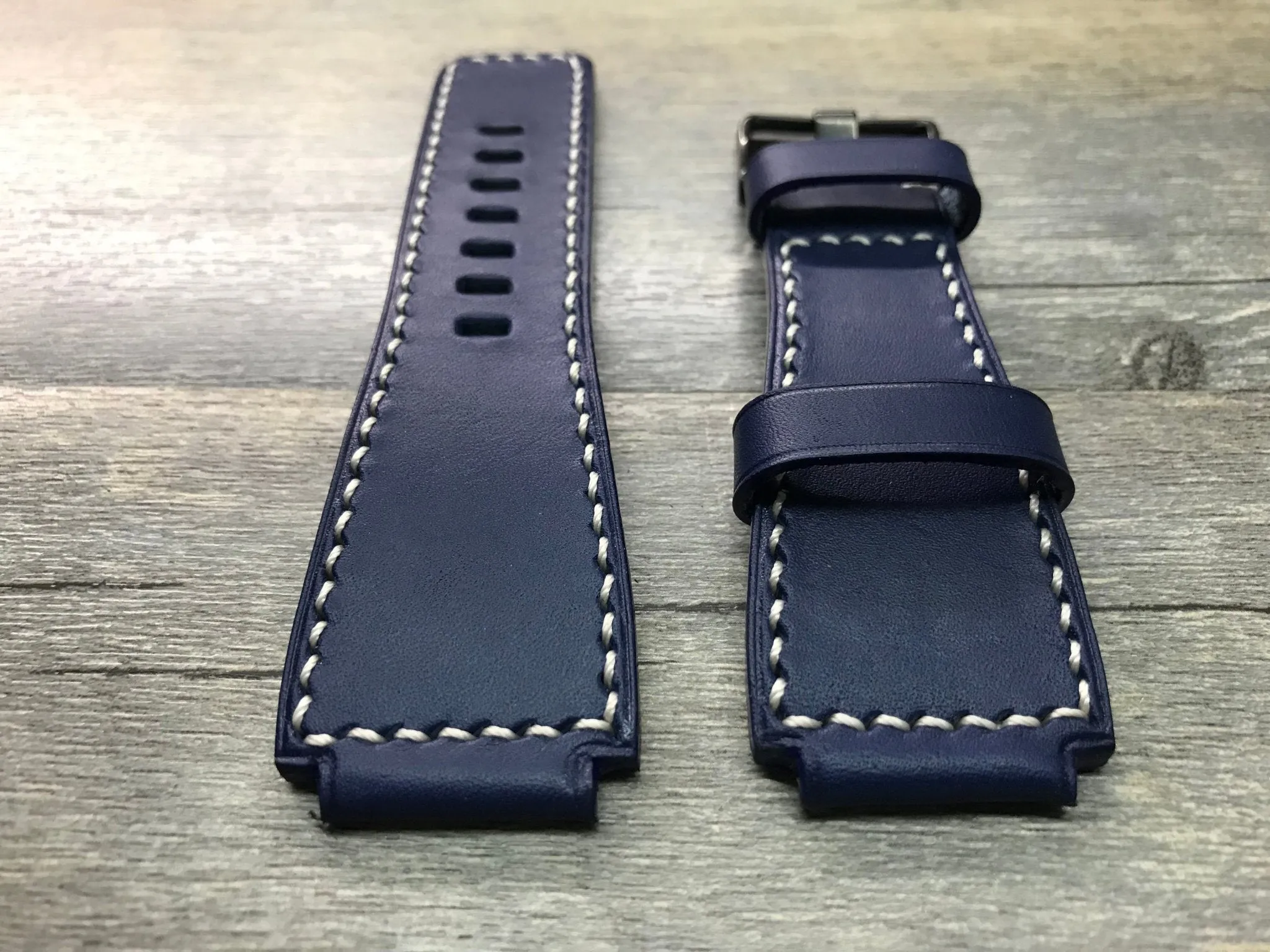Bell & Ross Watch Straps, Watch Bands and Leather Watch Straps - Ocean Blue and White Stitching