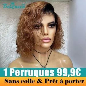 BeQueen 99,9€=1 perruques sans colle "Tully" Perruque Customisée Bob Water wave Prêt à porter 4x4