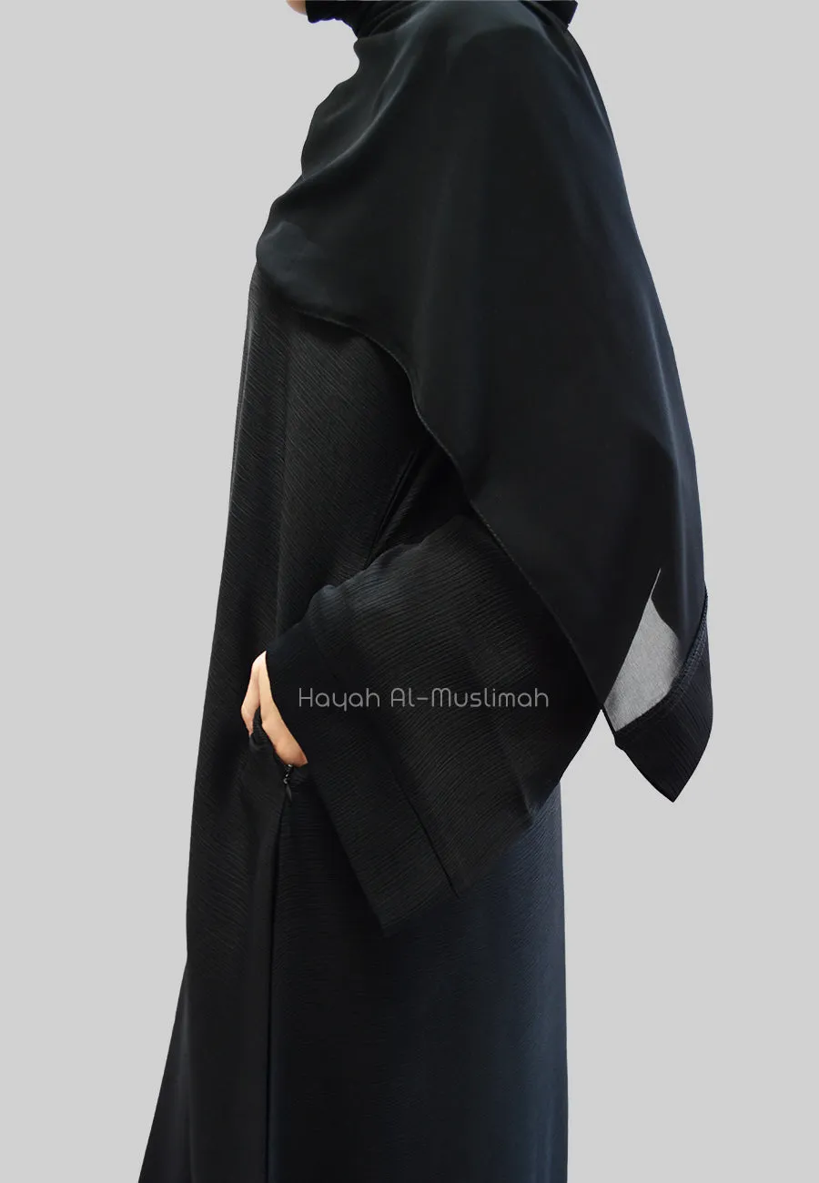 Black Textured Abaya With Zip Pockets