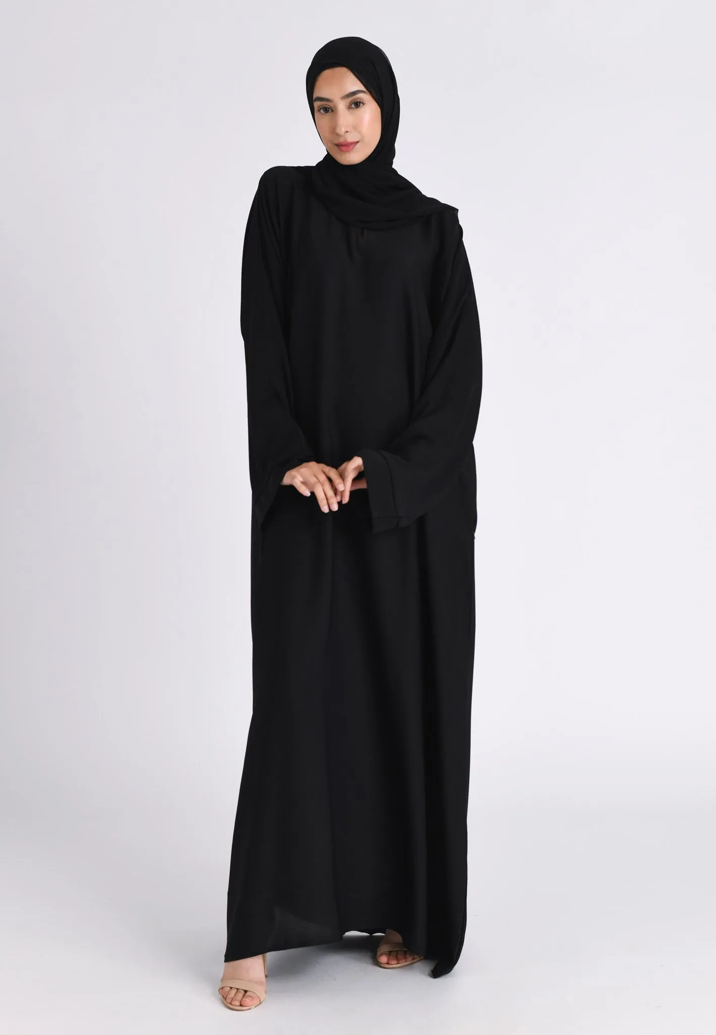 Black Textured Abaya With Zip Pockets