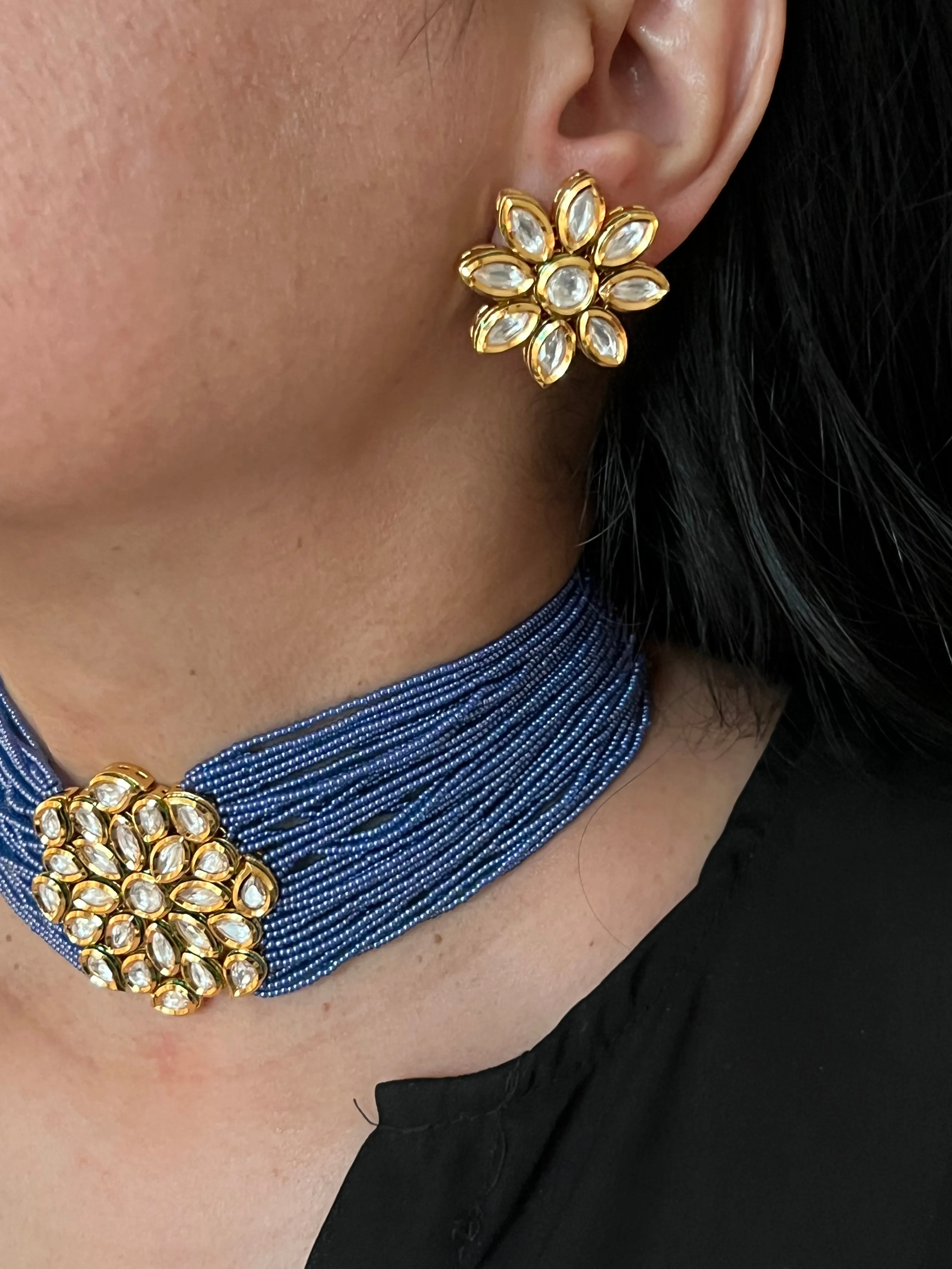 Blue Kundan Choker with Studs