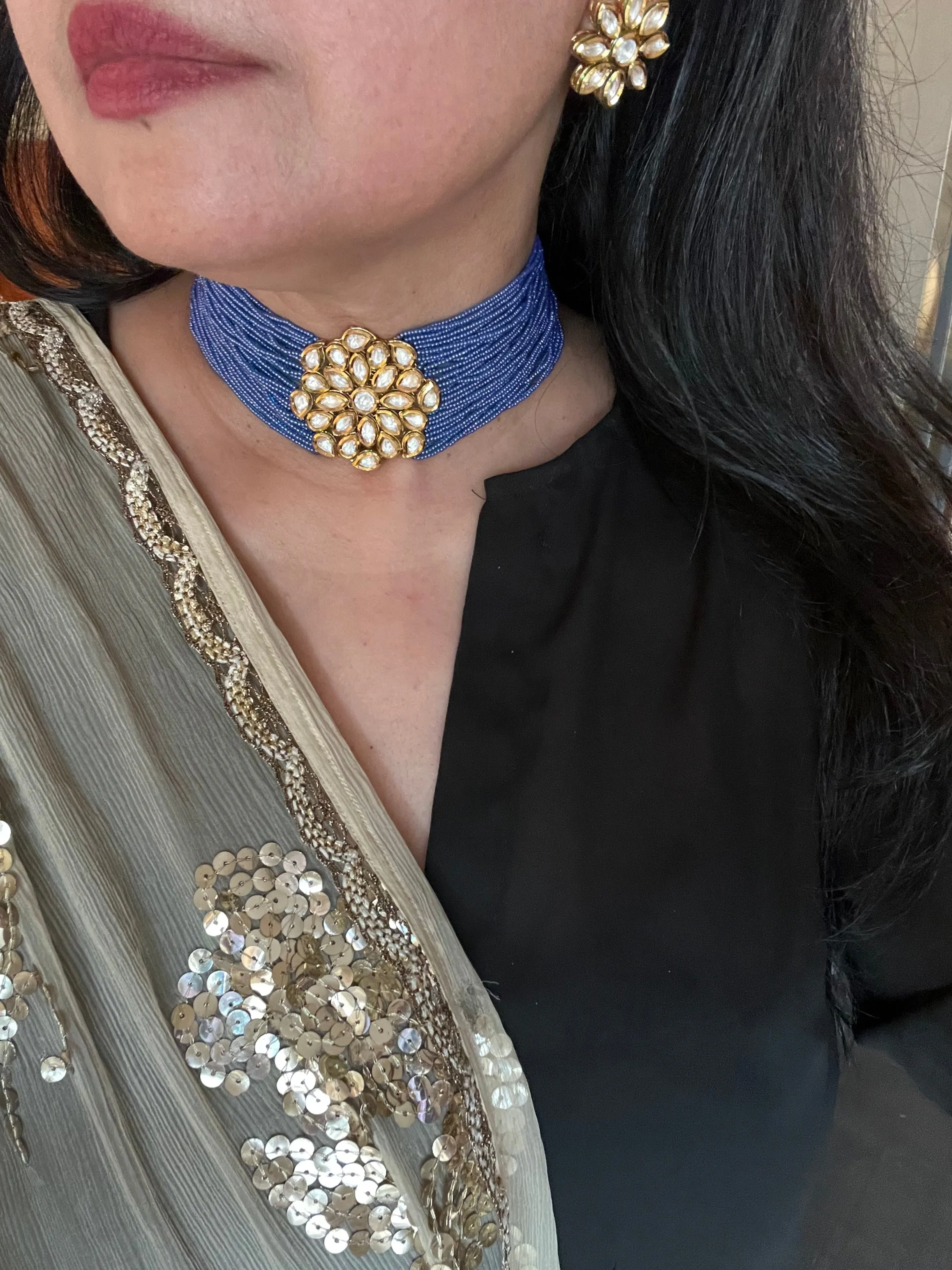 Blue Kundan Choker with Studs