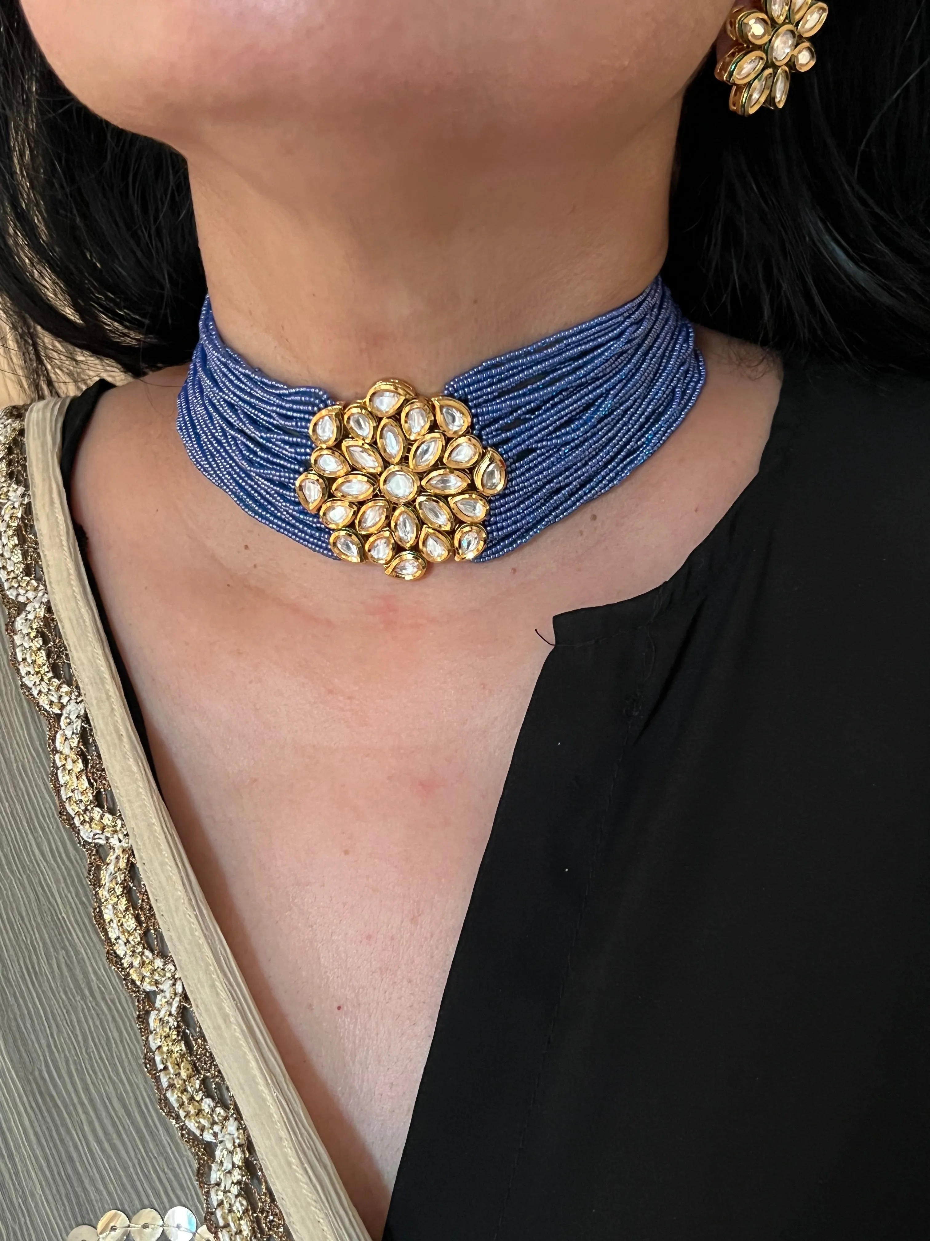 Blue Kundan Choker with Studs