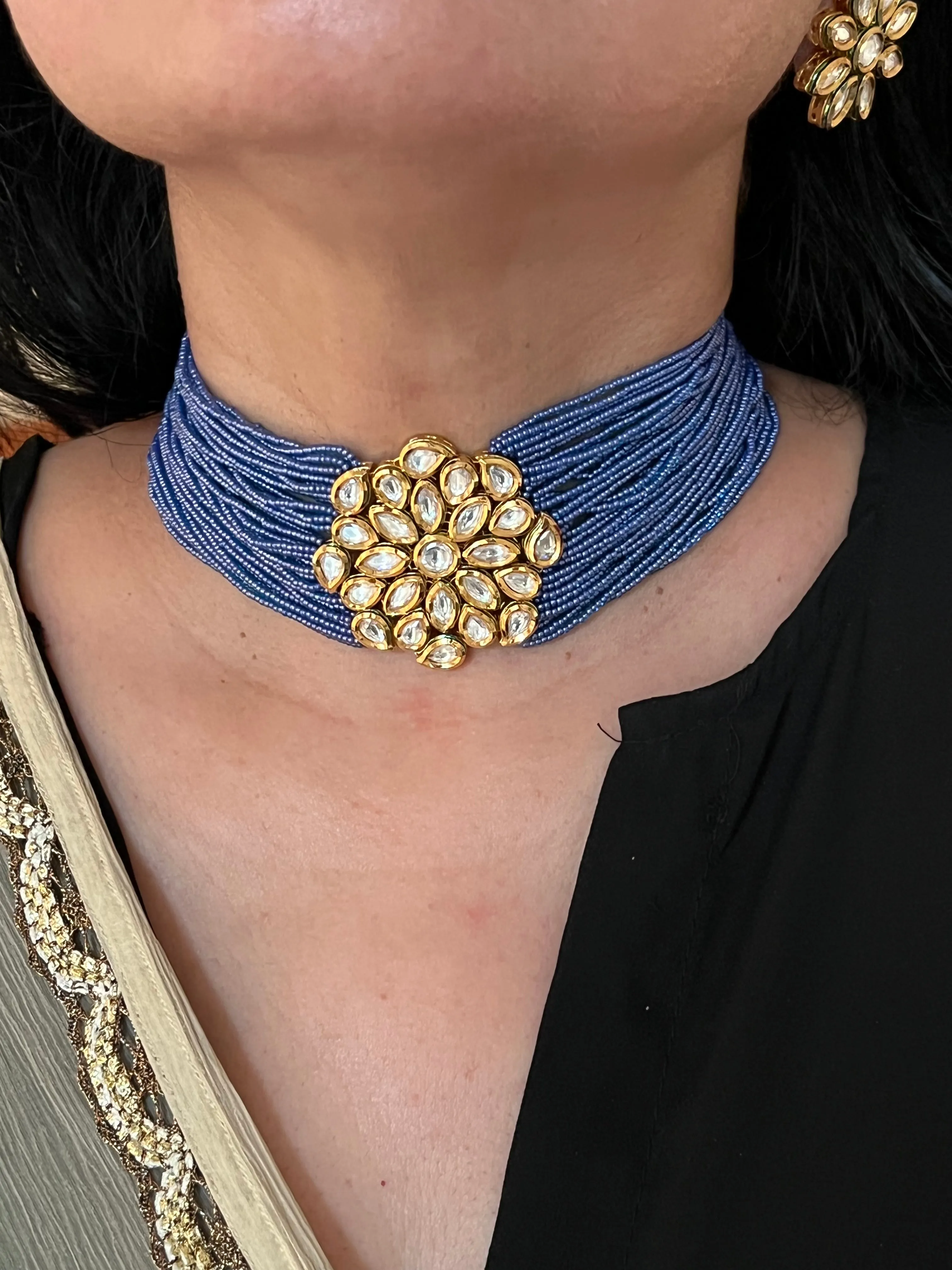 Blue Kundan Choker with Studs