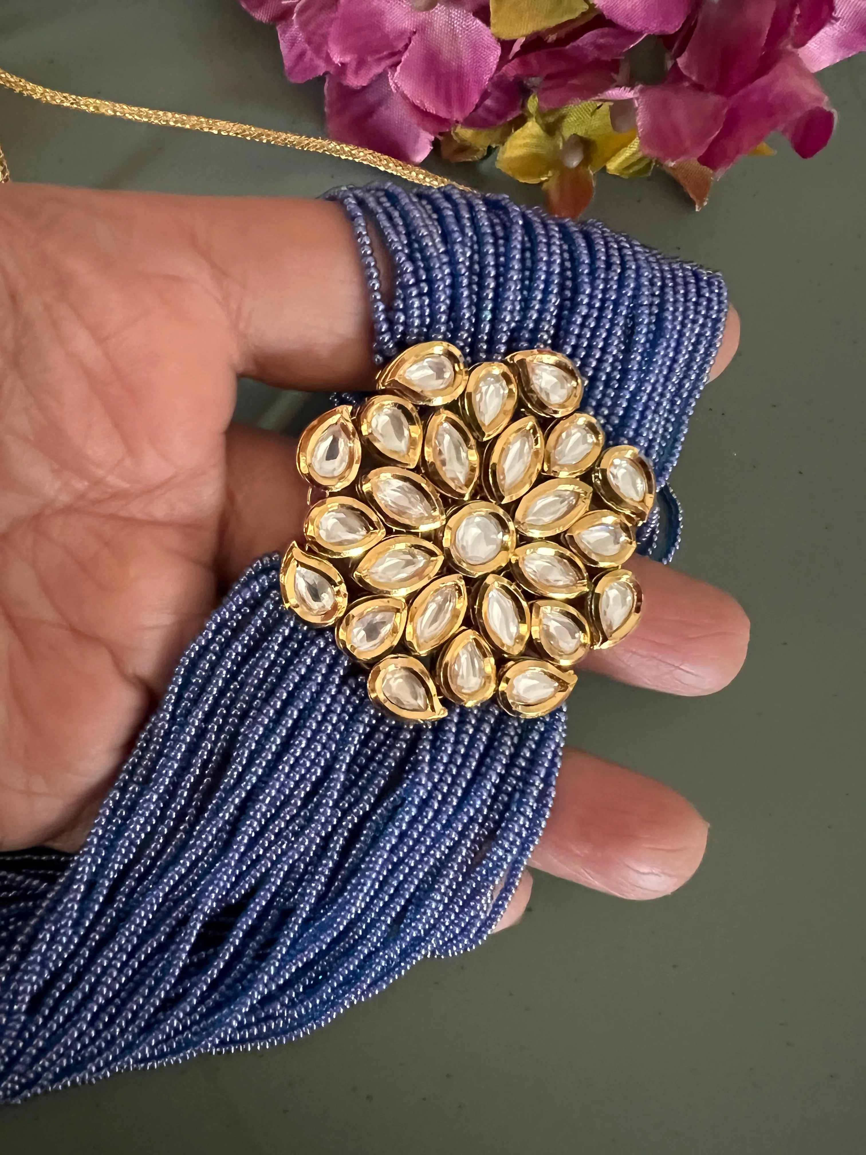 Blue Kundan Choker with Studs
