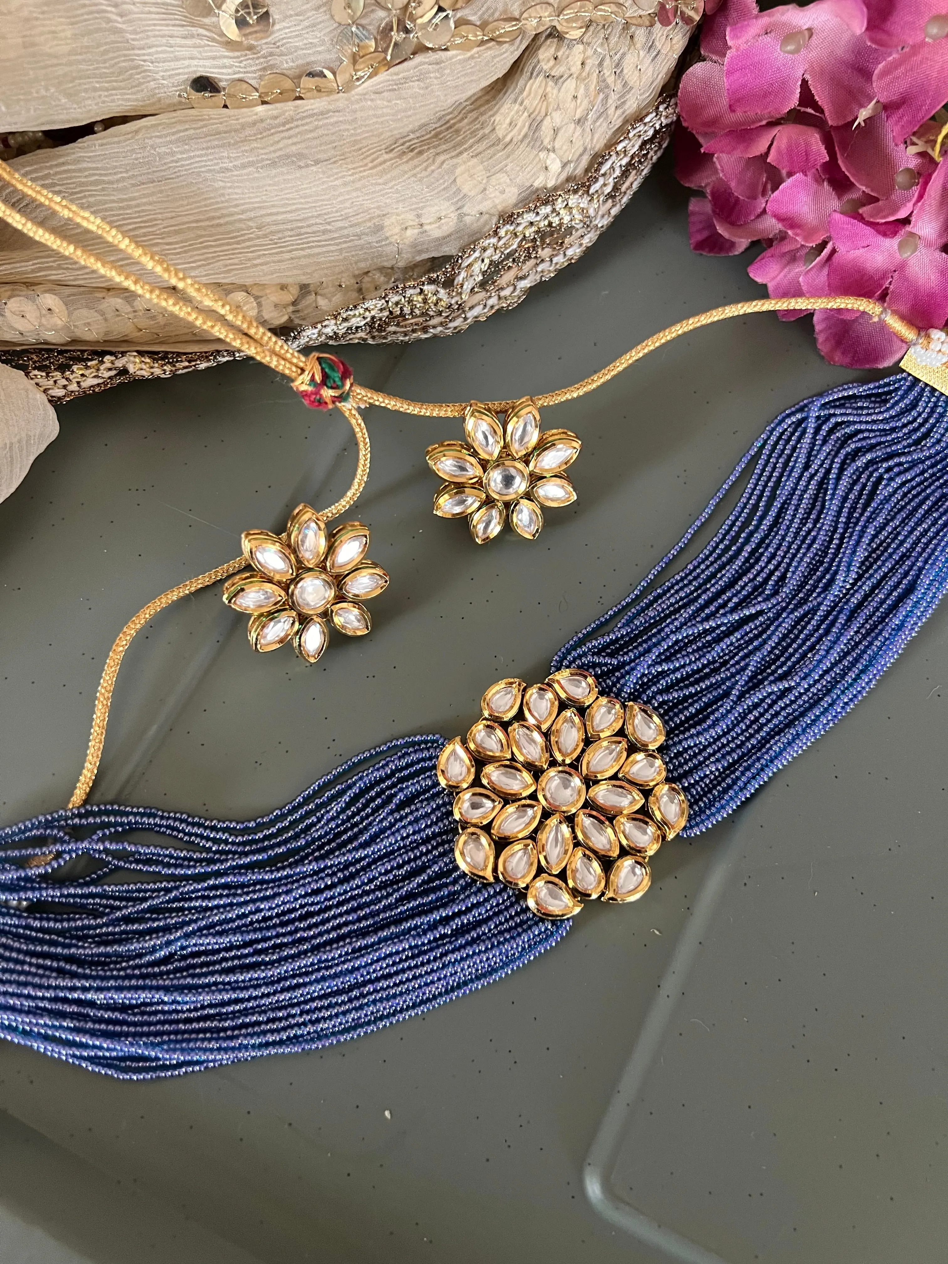 Blue Kundan Choker with Studs