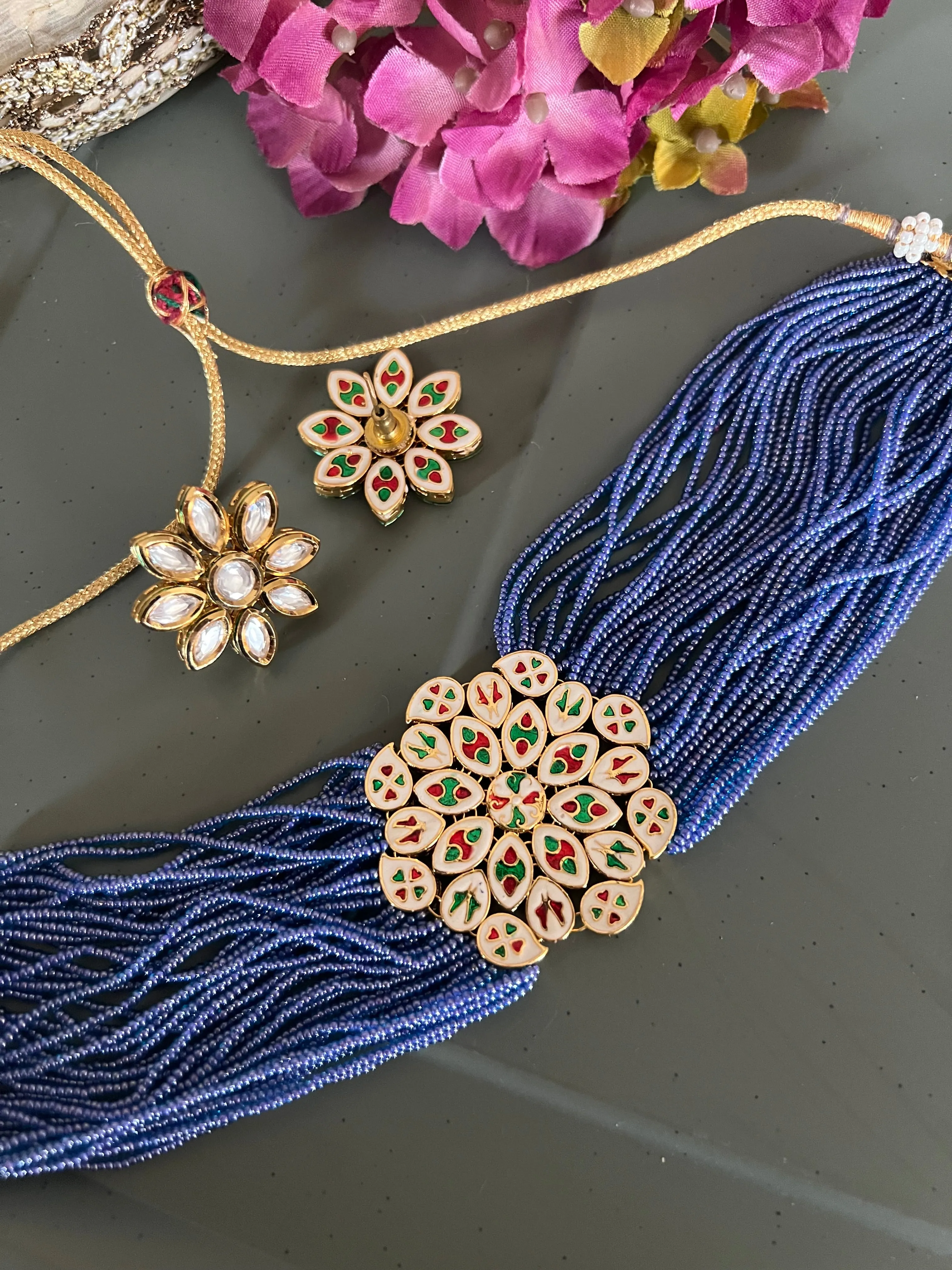 Blue Kundan Choker with Studs
