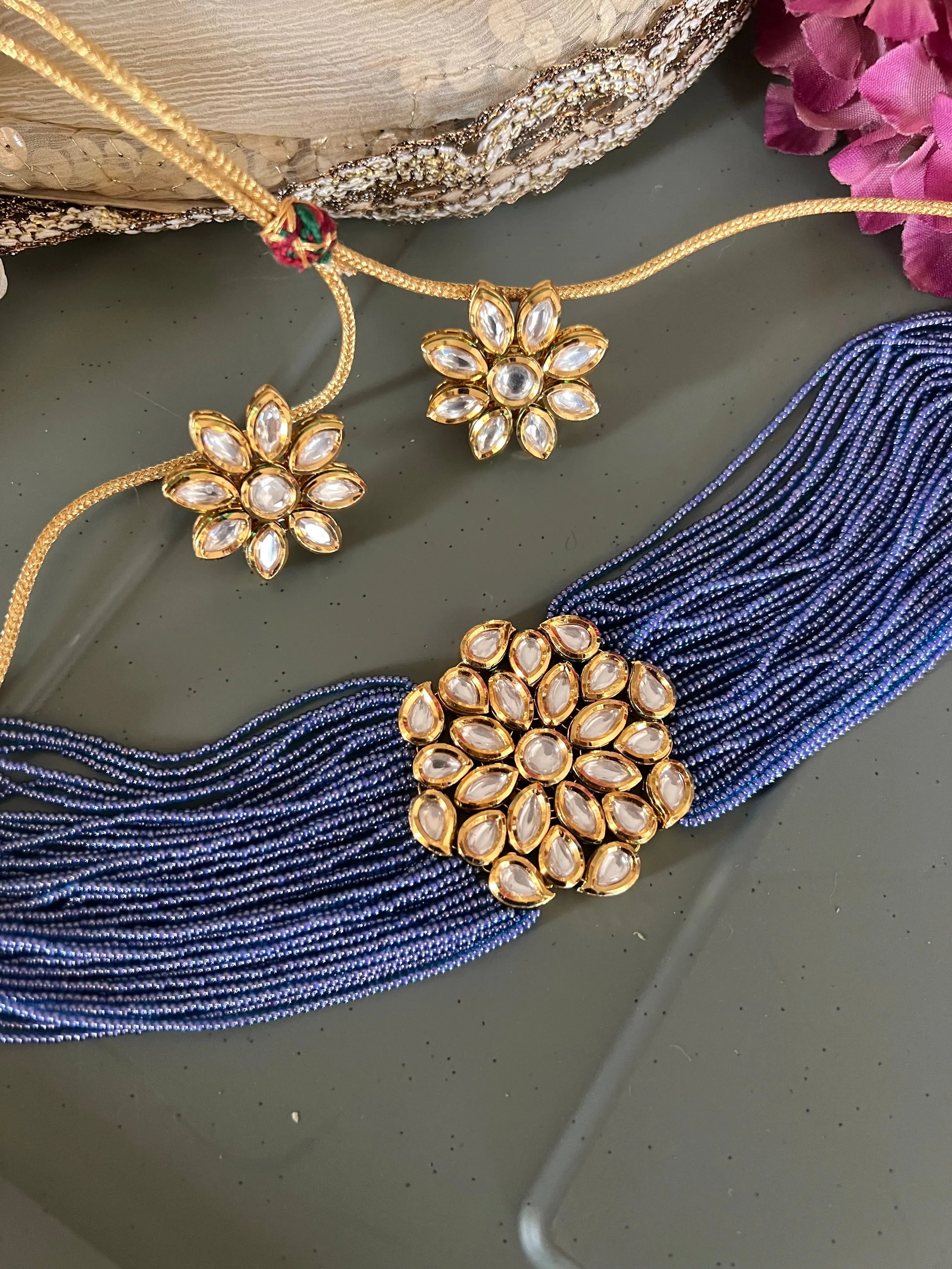 Blue Kundan Choker with Studs