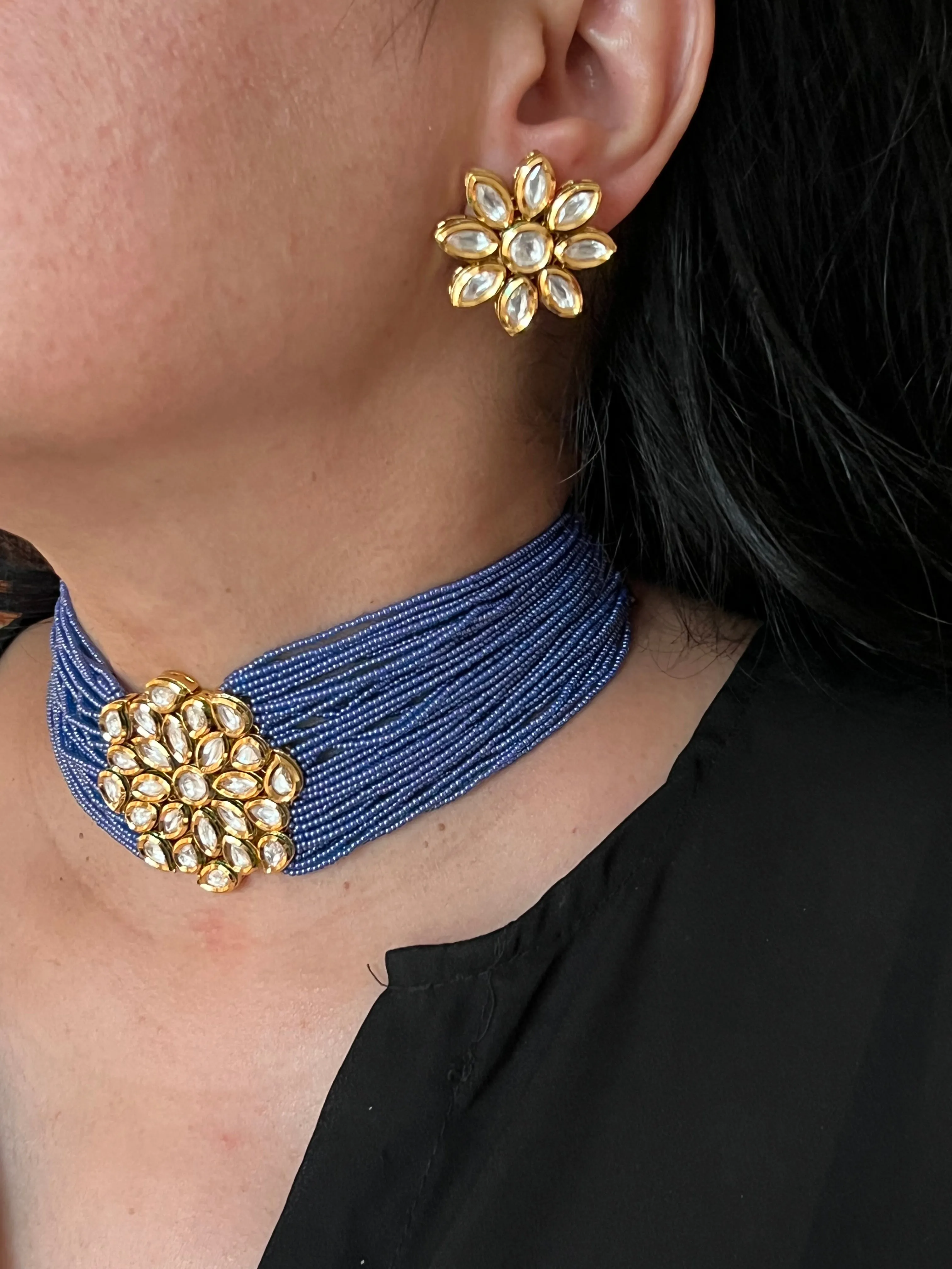 Blue Kundan Choker with Studs