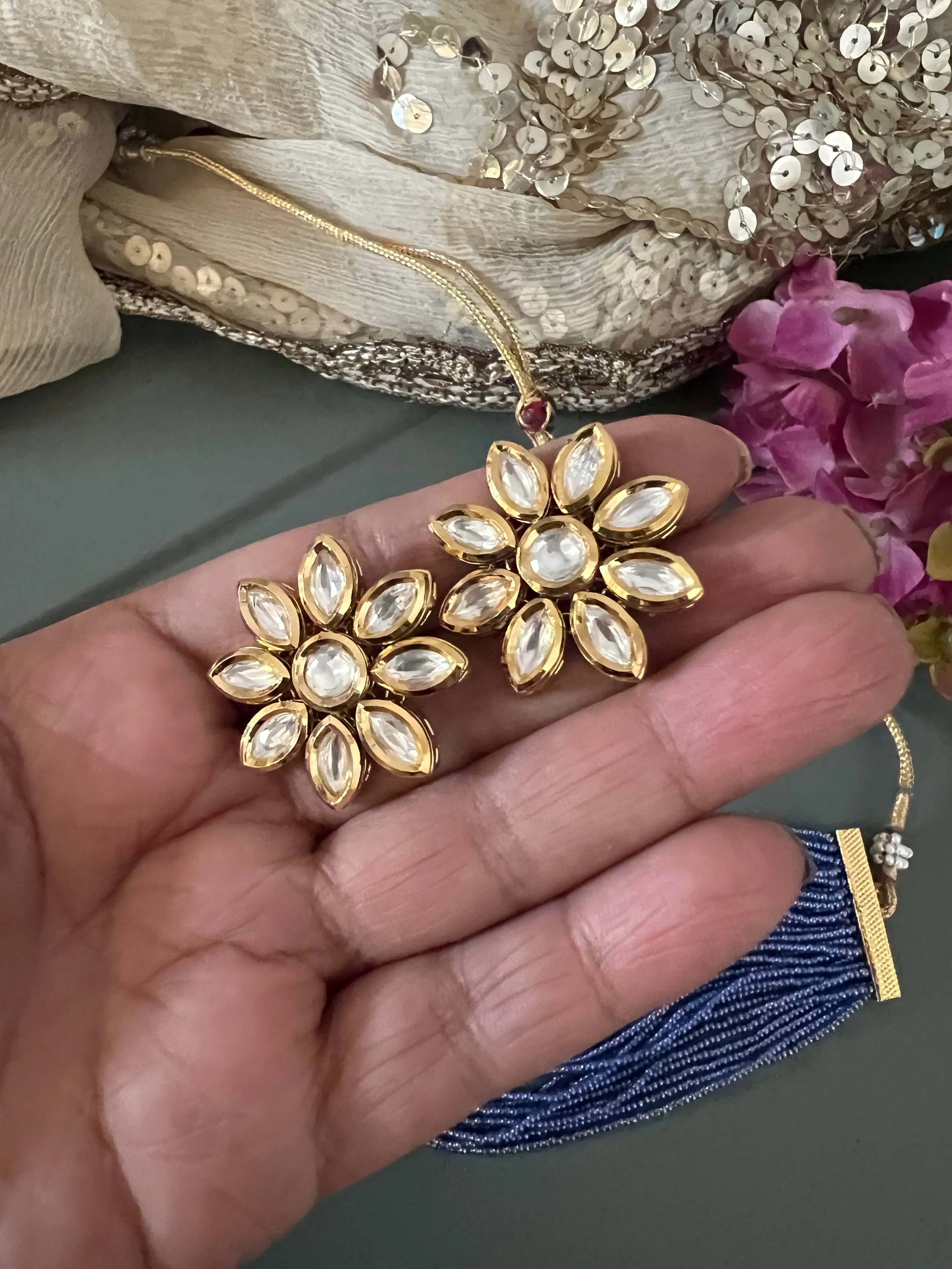 Blue Kundan Choker with Studs