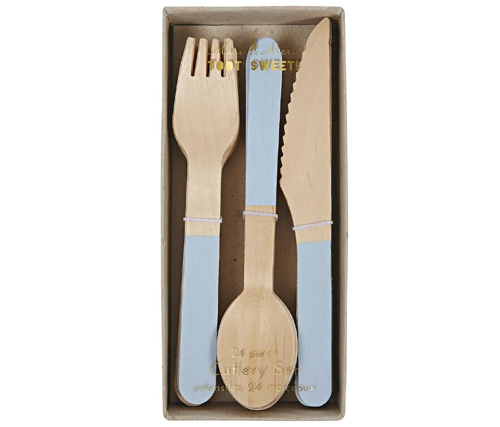 Blue Wooden Cutlery (set of 24)