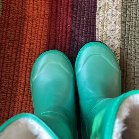'Bogs' Kids' Rainboot Metallic Plush - Turquoise waterproof fleece lined rubber