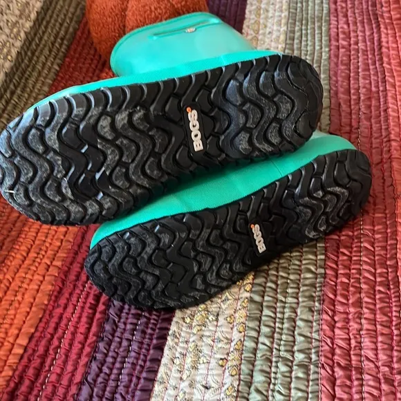 'Bogs' Kids' Rainboot Metallic Plush - Turquoise waterproof fleece lined rubber