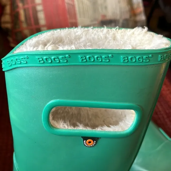 'Bogs' Kids' Rainboot Metallic Plush - Turquoise waterproof fleece lined rubber