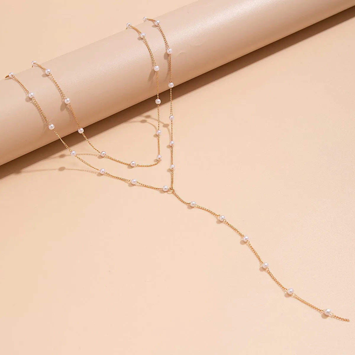 Bohemia Layered Pearl Chain Y Necklace Set