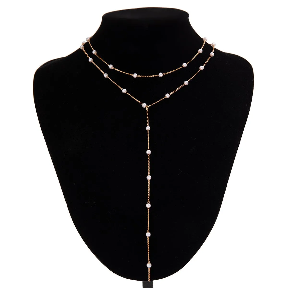 Bohemia Layered Pearl Chain Y Necklace Set
