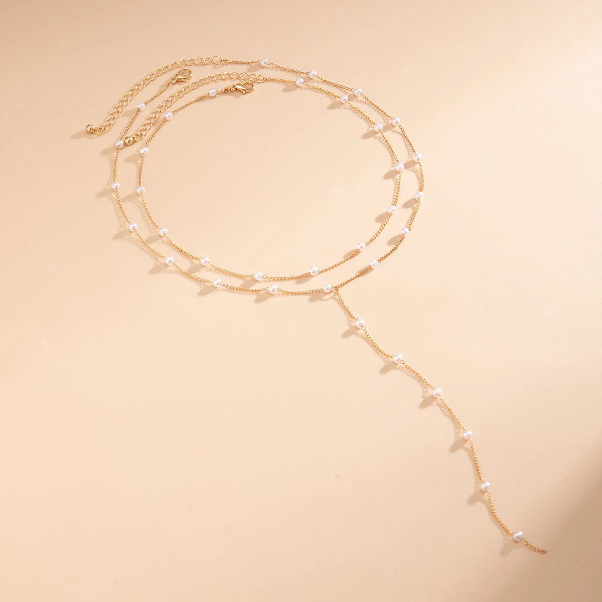 Bohemia Layered Pearl Chain Y Necklace Set