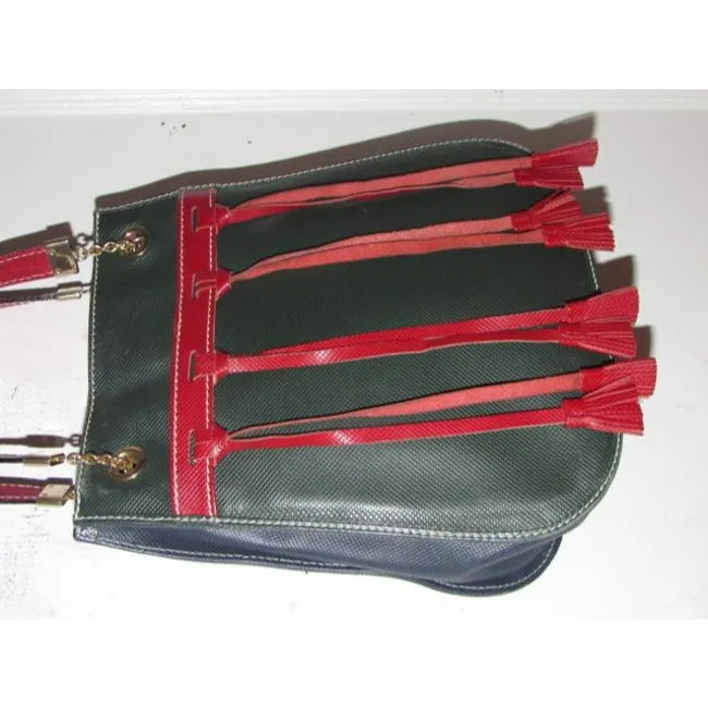 Bottega Veneta Vintage Pursesdesigner Purses Textured Blue Leather With Red Leather Accents Satchel