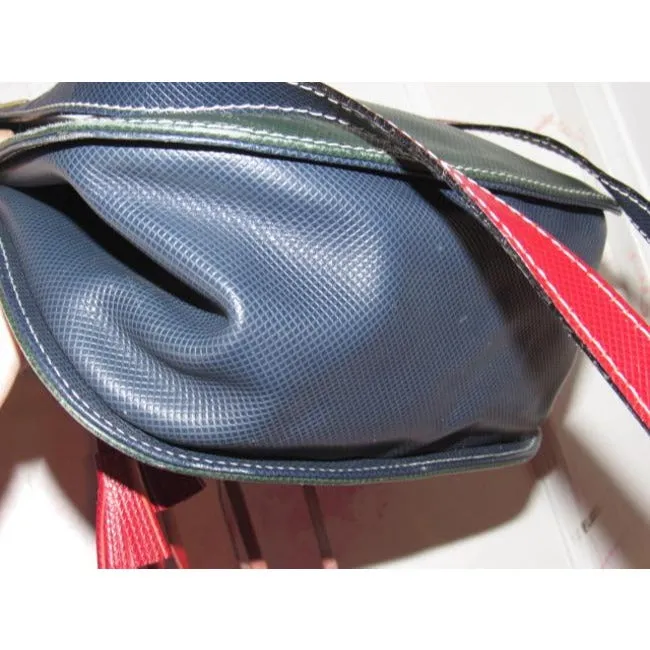 Bottega Veneta Vintage Pursesdesigner Purses Textured Blue Leather With Red Leather Accents Satchel