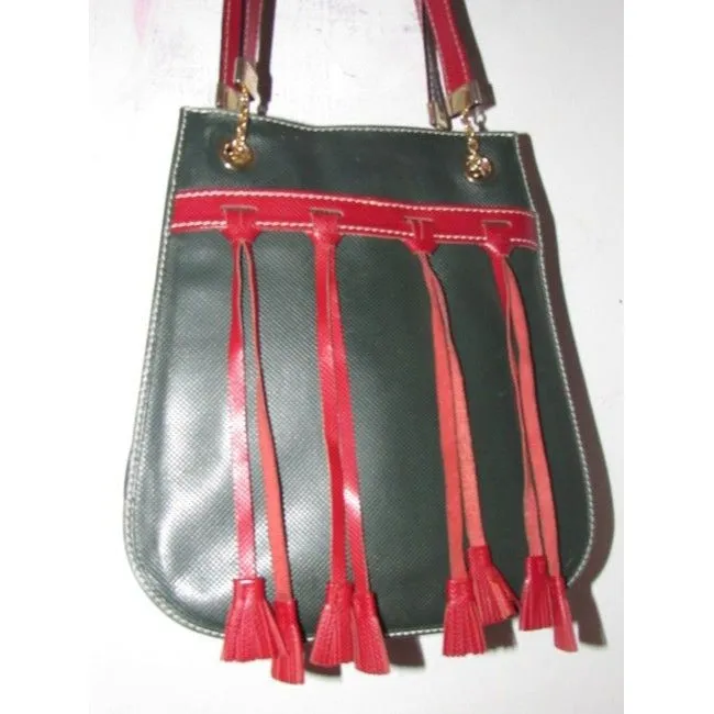 Bottega Veneta Vintage Pursesdesigner Purses Textured Blue Leather With Red Leather Accents Satchel