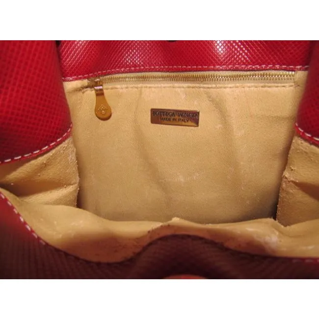Bottega Veneta Vintage Pursesdesigner Purses Textured Blue Leather With Red Leather Accents Satchel