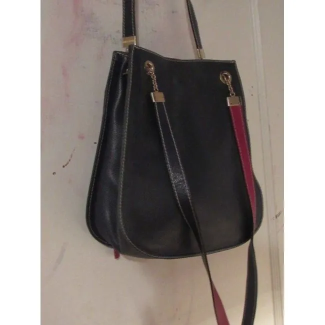 Bottega Veneta Vintage Pursesdesigner Purses Textured Blue Leather With Red Leather Accents Satchel