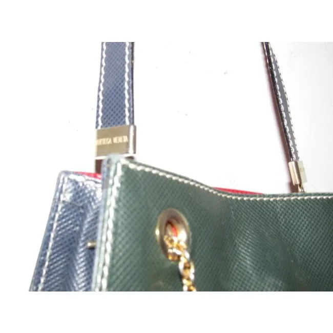 Bottega Veneta Vintage Pursesdesigner Purses Textured Blue Leather With Red Leather Accents Satchel
