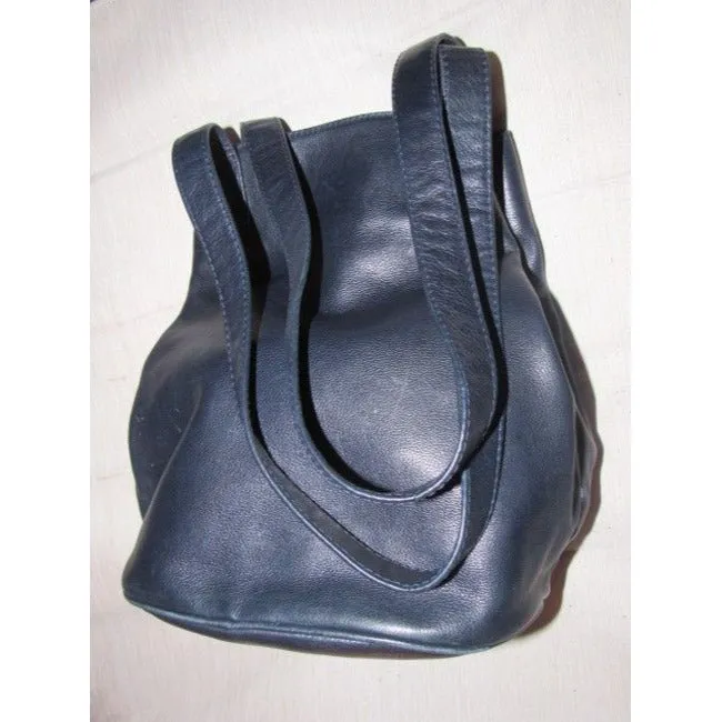 Bottega Veneta Vintage Pursesdesigner Purses Textured Navy Blue Leather Satchel