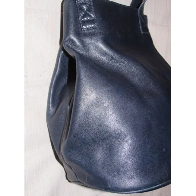 Bottega Veneta Vintage Pursesdesigner Purses Textured Navy Blue Leather Satchel