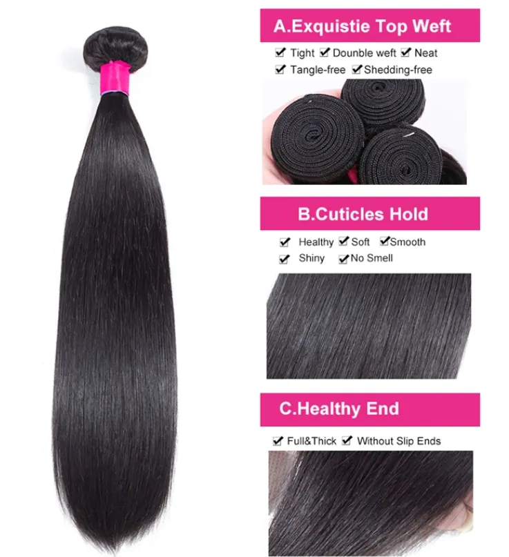 Brazilian Straight Bundles With 5×5 Closure 10A Grade 100% Human Remy Hair MYLOCKME