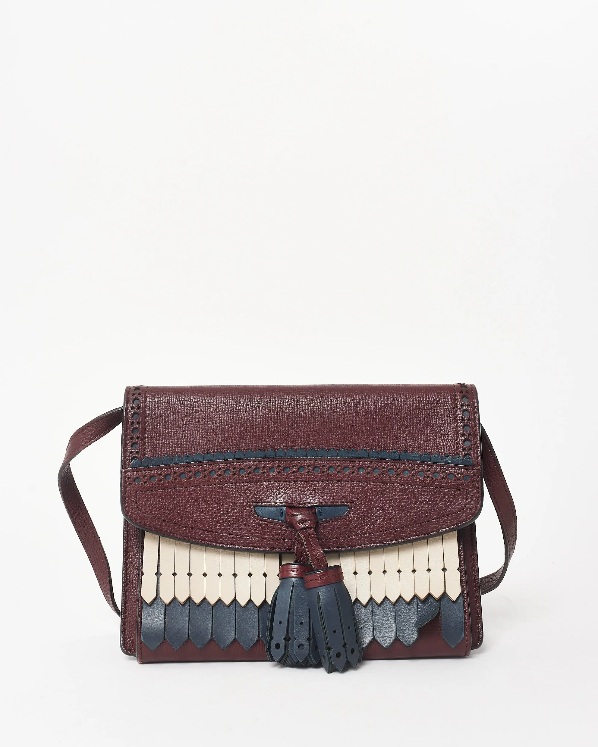 Burberry Burgundy Navy & White Leather Tassel Macken Crossbody Bags