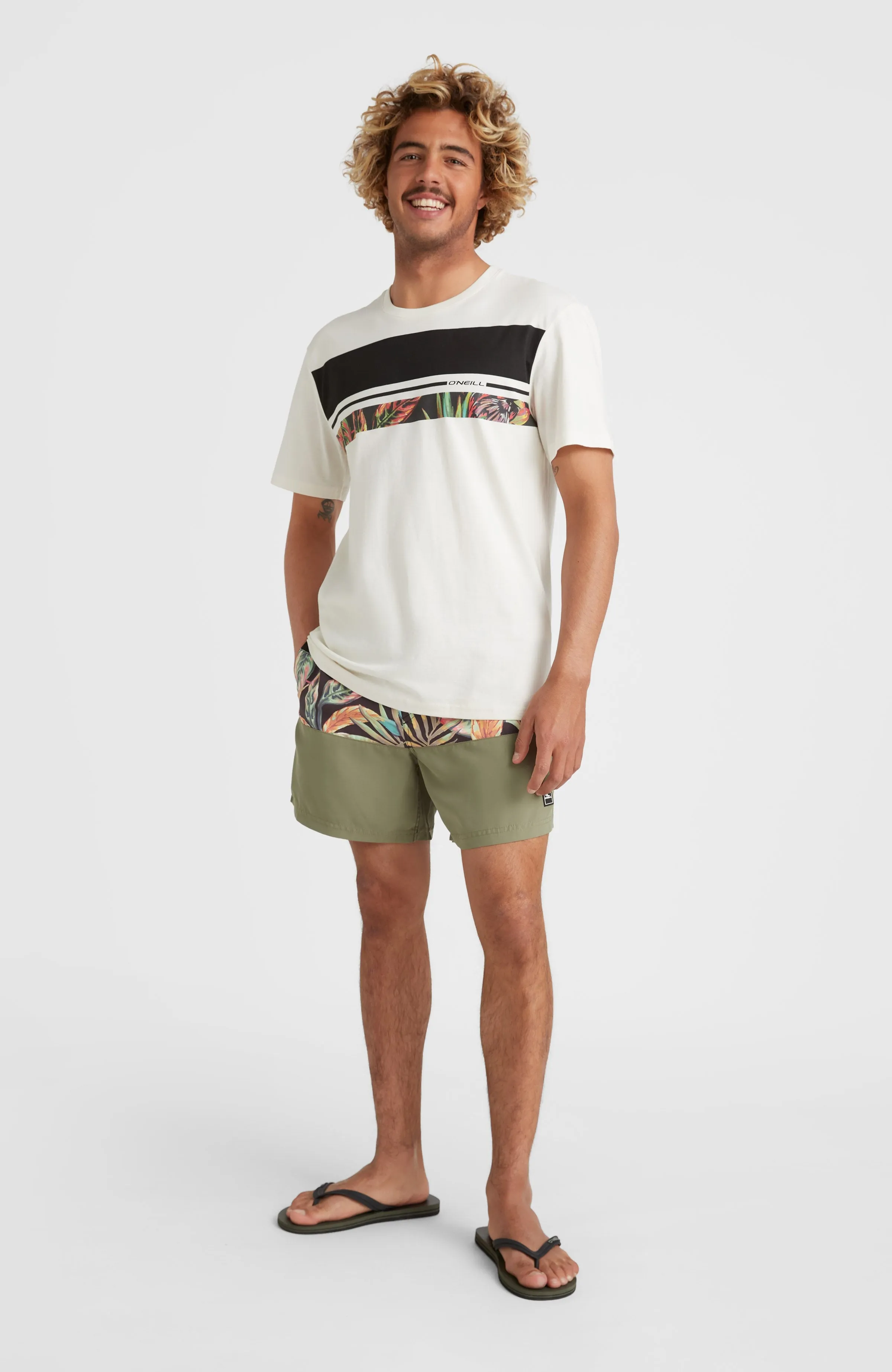 Cali Block 15'' Badehose | Black Tropical Flower