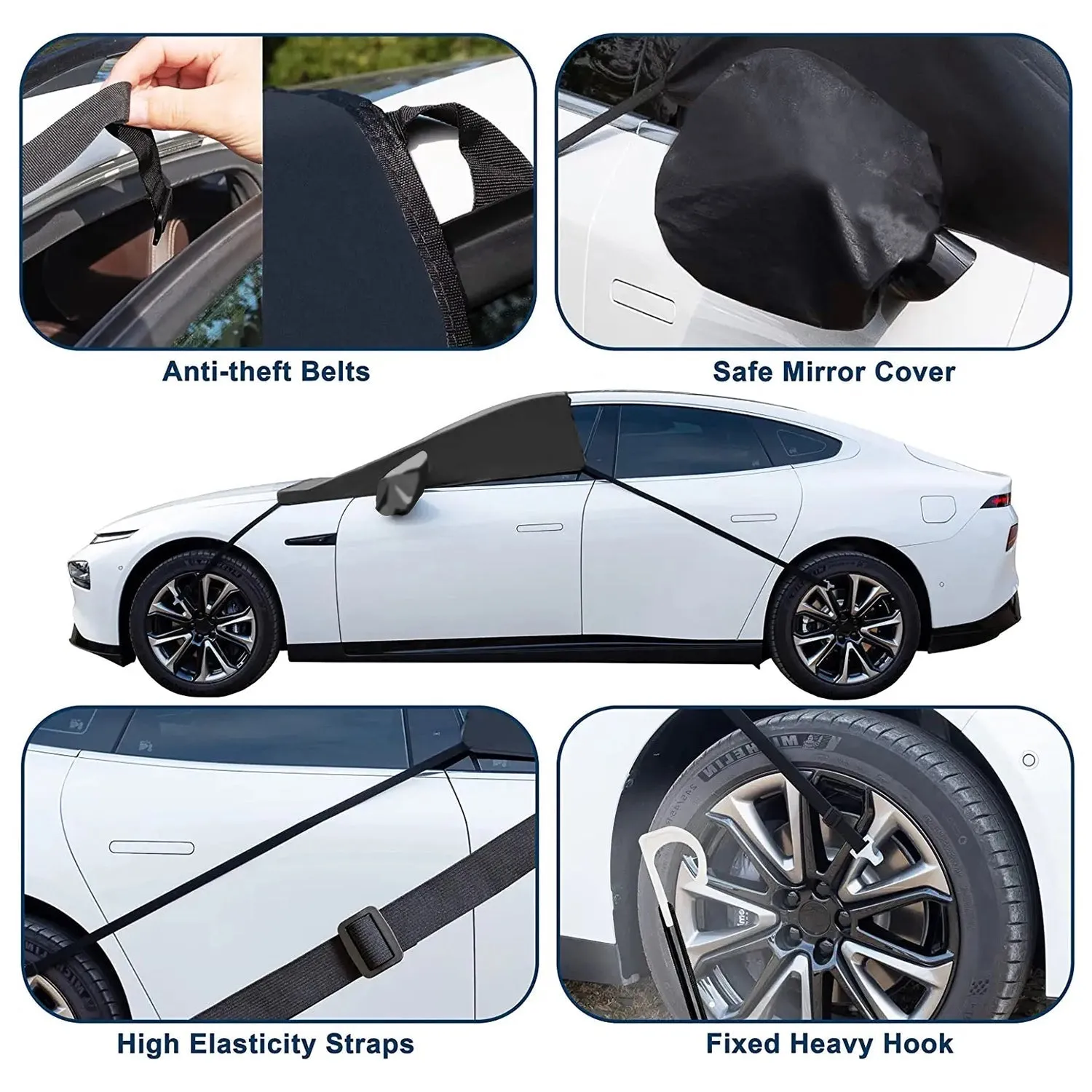 Car Windshield Snow Cover, Custom-Fit For Car, Large Windshield Cover for Ice and Snow Frost with Removable Mirror Cover Protector, Wiper Front Window Protects Windproof UV Sunshade Cover WAOV235