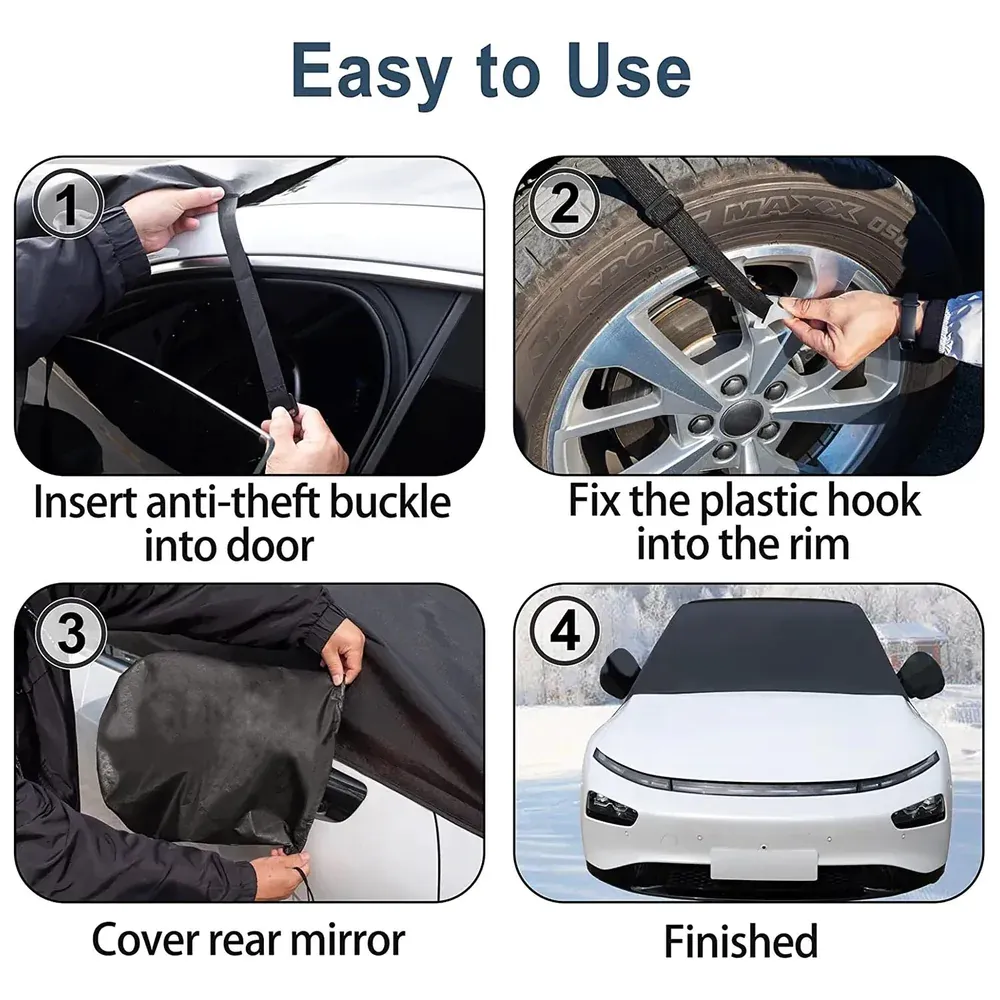 Car Windshield Snow Cover, Custom-Fit For Car, Large Windshield Cover for Ice and Snow Frost with Removable Mirror Cover Protector, Wiper Front Window Protects Windproof UV Sunshade Cover WAOV235