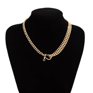 Classic Layered Horseshoe Charm Curb Chain Necklace