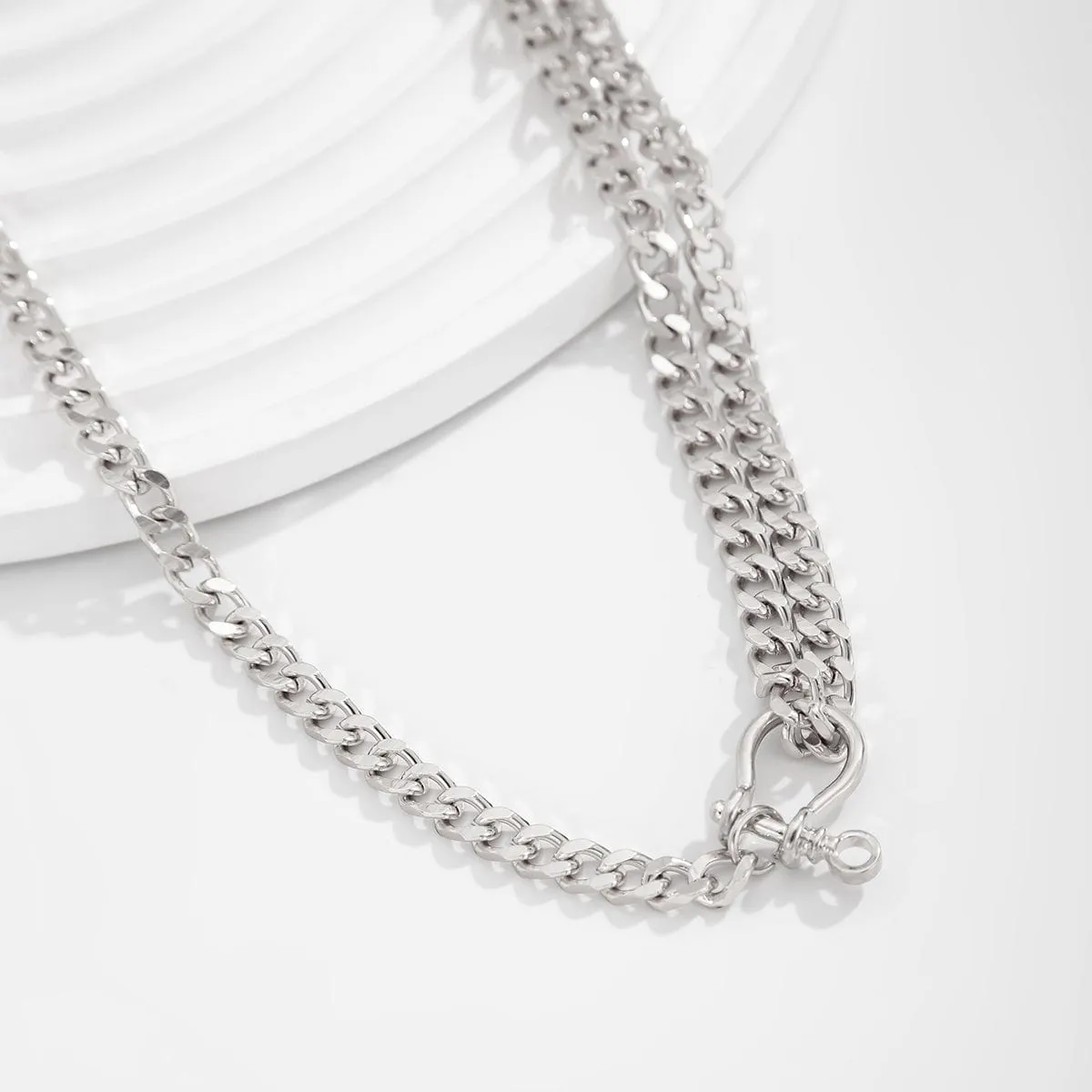 Classic Layered Horseshoe Charm Curb Chain Necklace