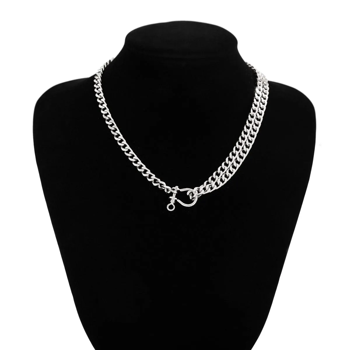 Classic Layered Horseshoe Charm Curb Chain Necklace