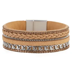 Coffee Polystyrene & Cubic Zirconia Silver-Plated Curb-Chain Bracelet