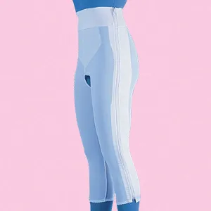 Compression Girdle Below Knee - Contact Closure with Zipper, White (#2007)