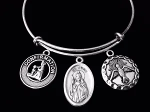 Confirmation Saint Jude Expandable Charm Bracelet Silver Adjustable bangle Medal Catholic Gift Dove
