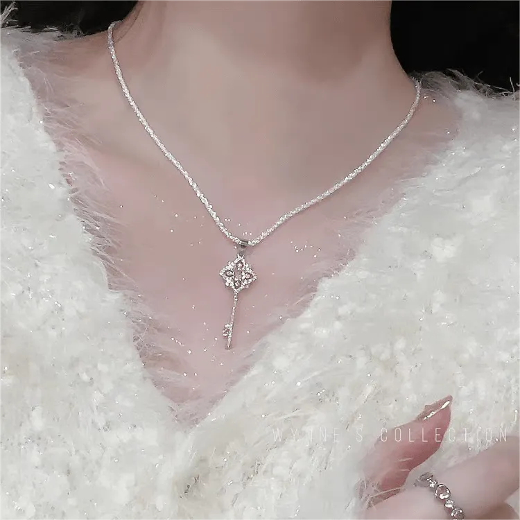 Crystal Floral Key Pendant Necklace