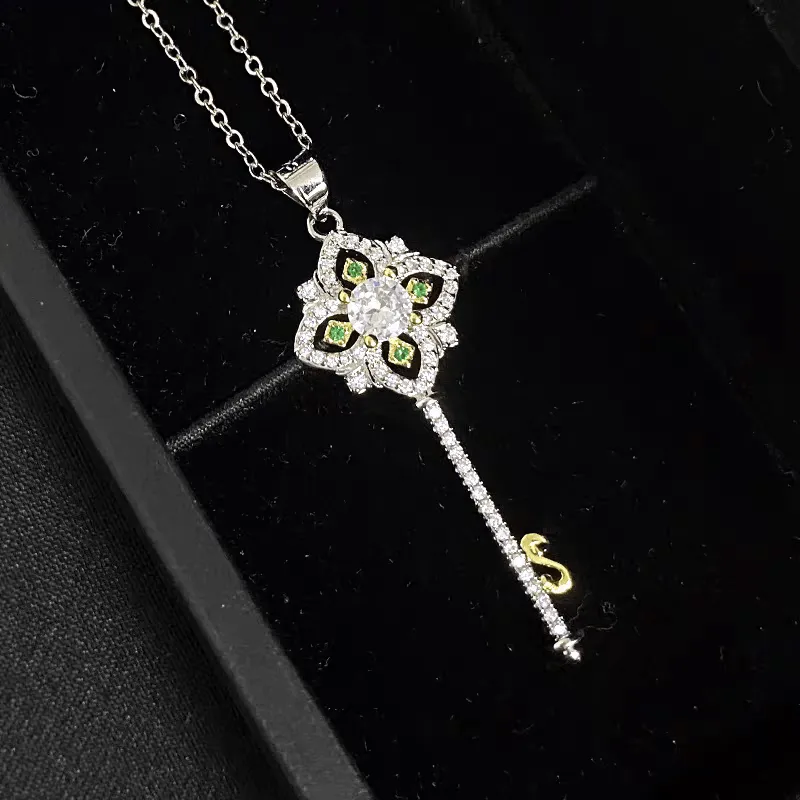 Crystal Floral Key Pendant Necklace