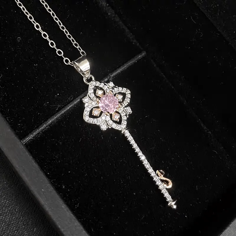 Crystal Floral Key Pendant Necklace
