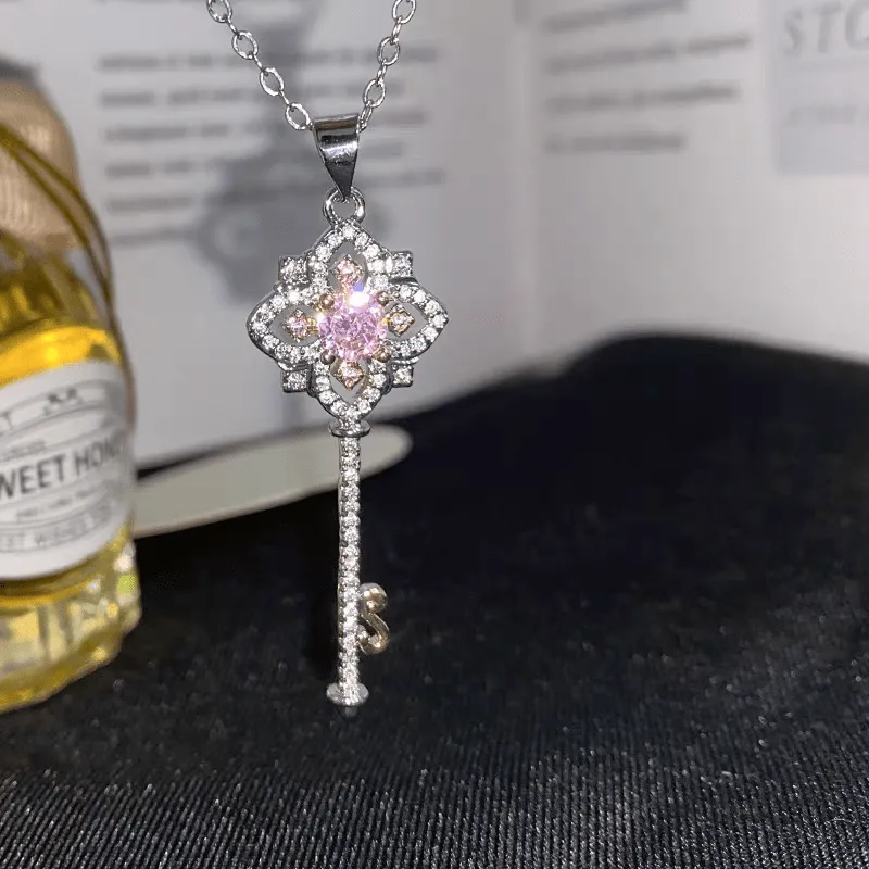 Crystal Floral Key Pendant Necklace