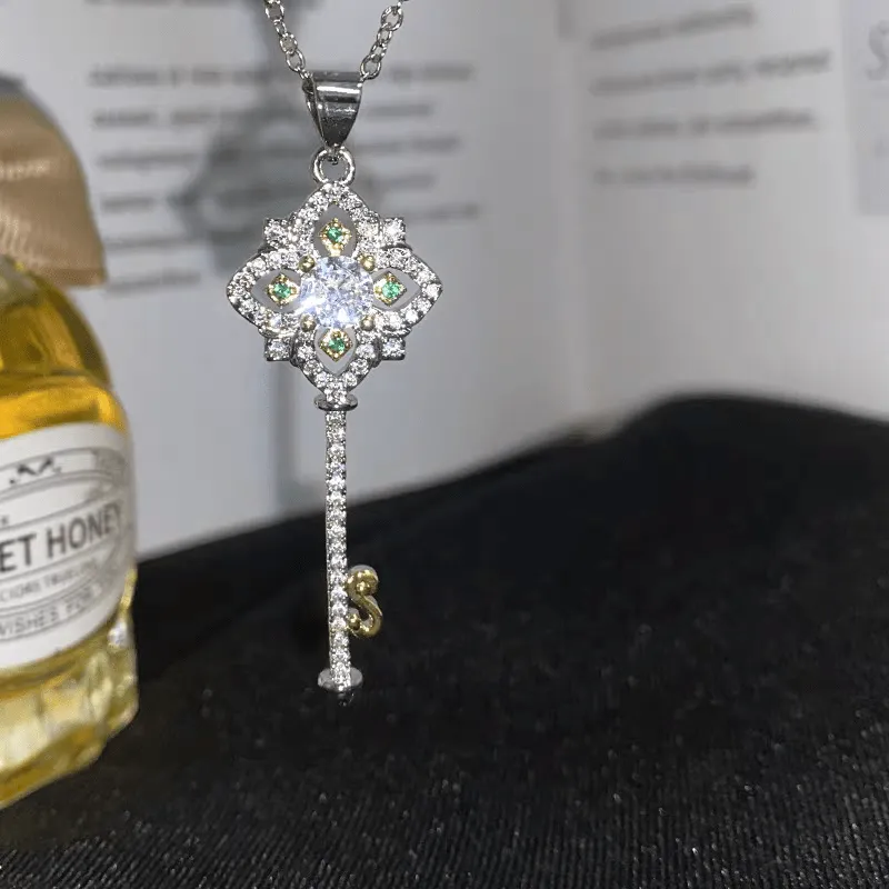 Crystal Floral Key Pendant Necklace