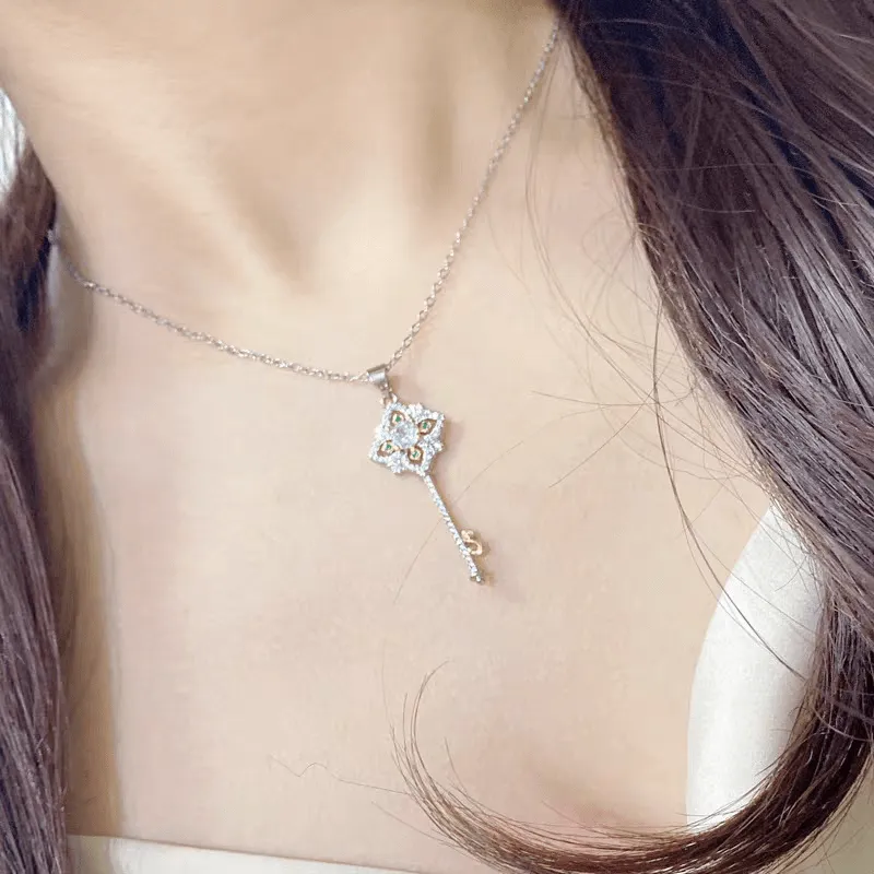 Crystal Floral Key Pendant Necklace