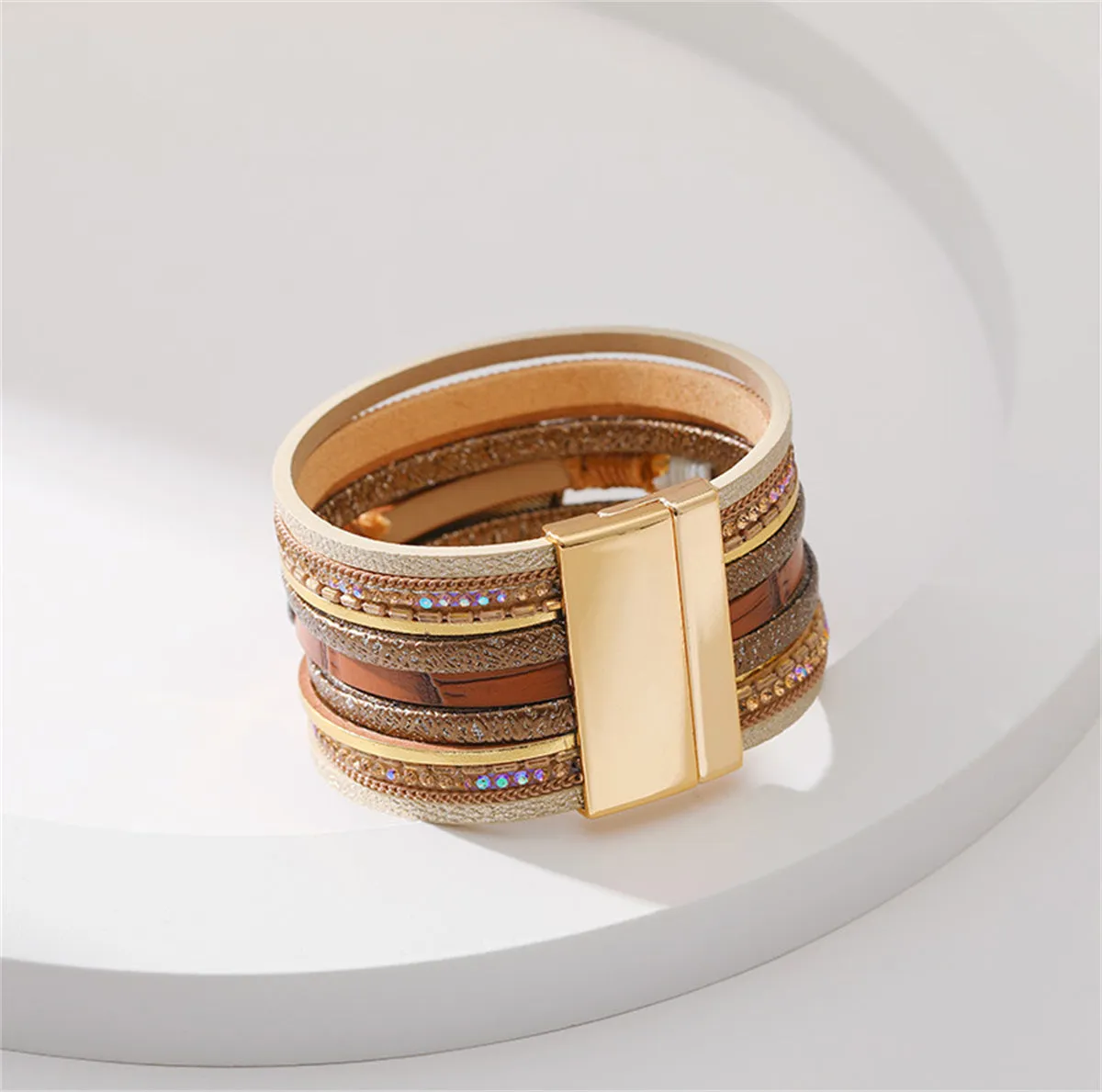 Cubic Zirconia & Polystyrene 18K Gold-Plated Layered Bracelet