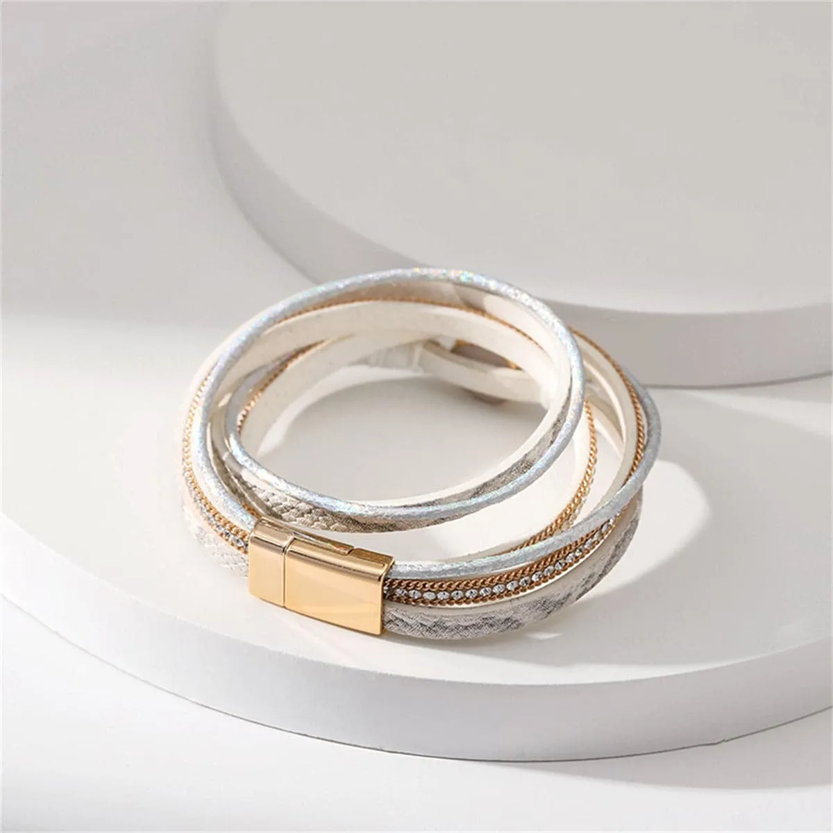 Cubic Zirconia & White Resin Cluster 18K Gold-Plated Layered Bracelet